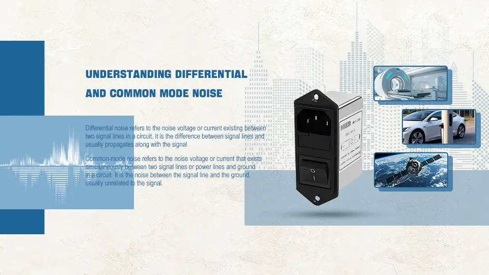 An illustration depicting differential and common mode noise with a common mode choke.